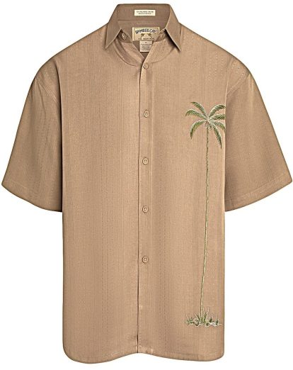 Bamboo Cay Men's short sleeve tropical style embroidered tropical camp shirt navy