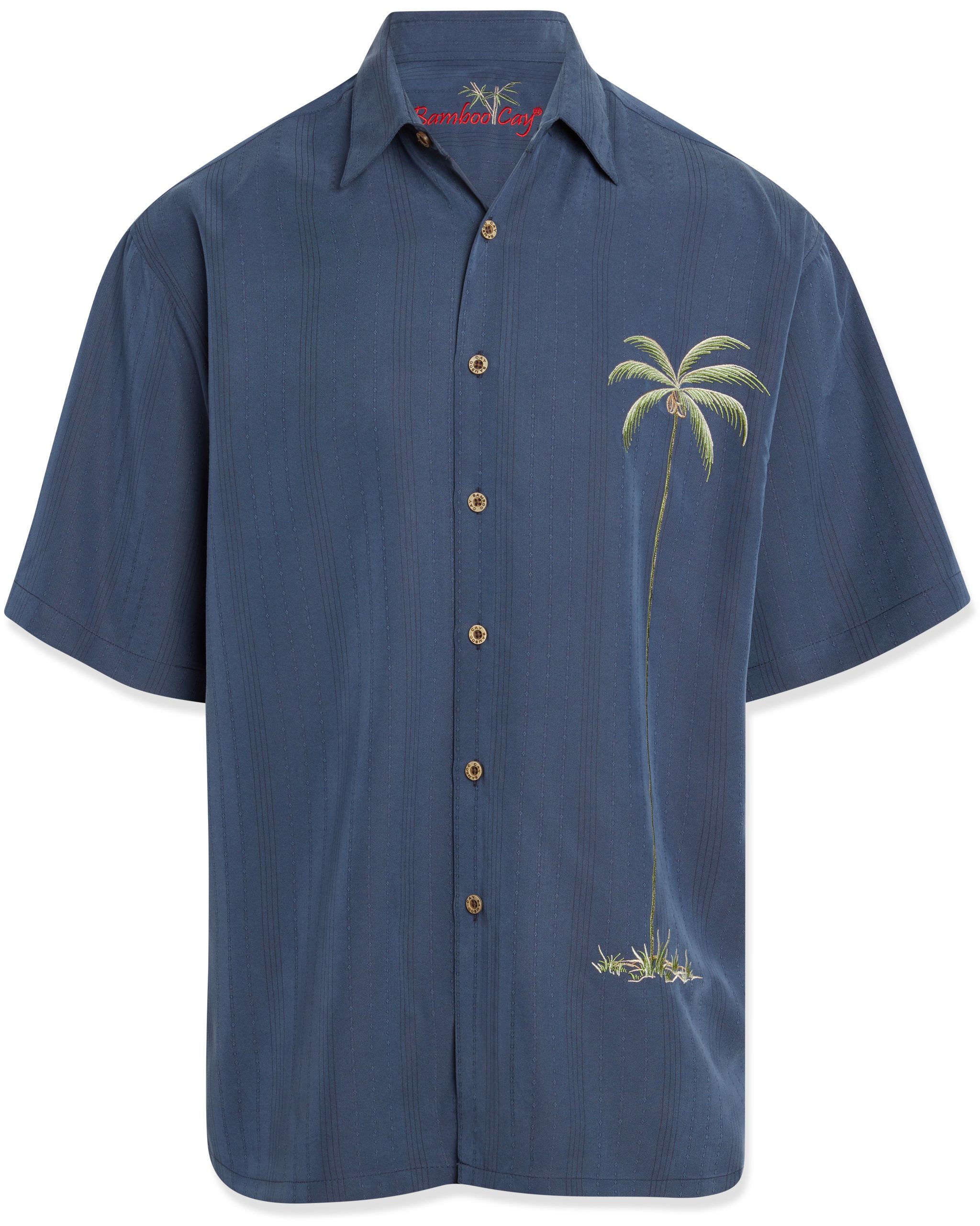 Bamboo Cay Men's short sleeve tropical style embroidered tropical camp shirt navy