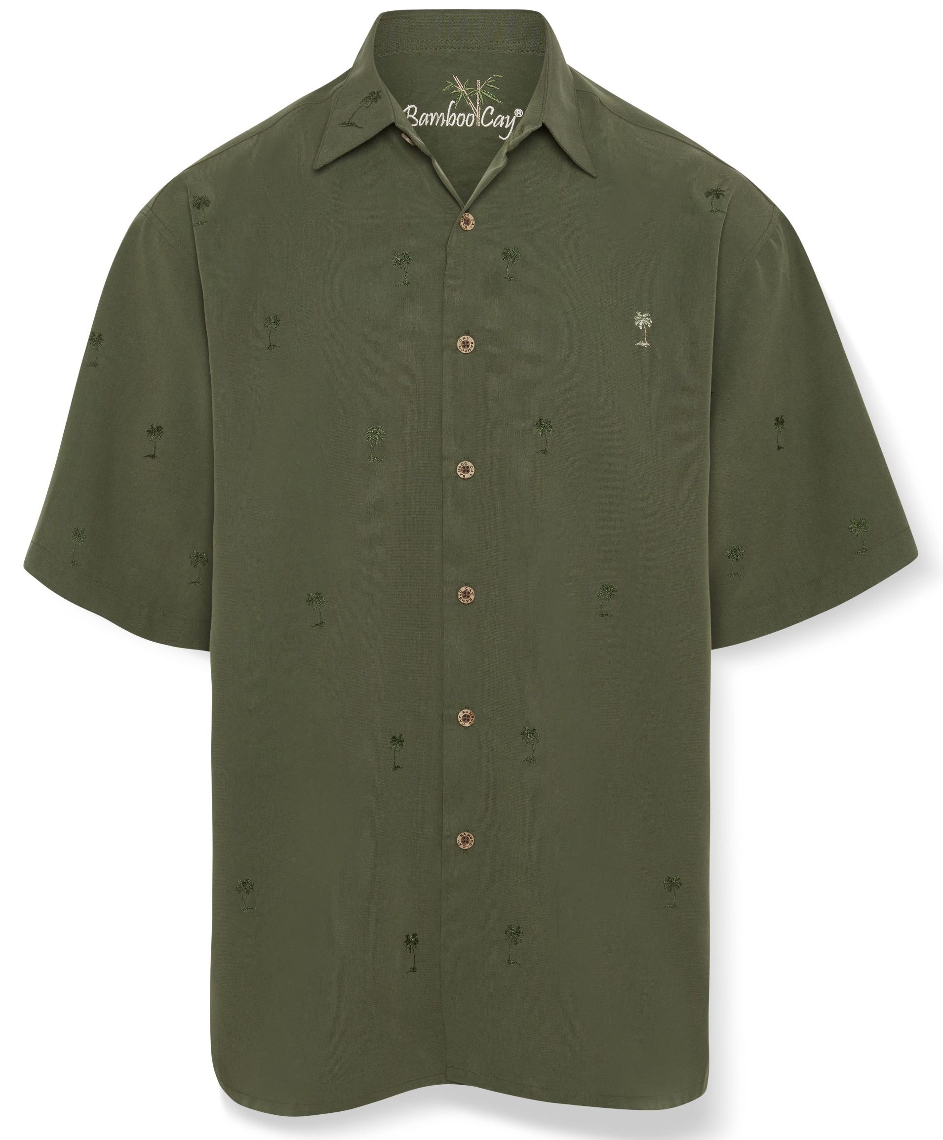 Bamboo Cay Men's All Over Palm Tree Embroidered Button-down Shirt