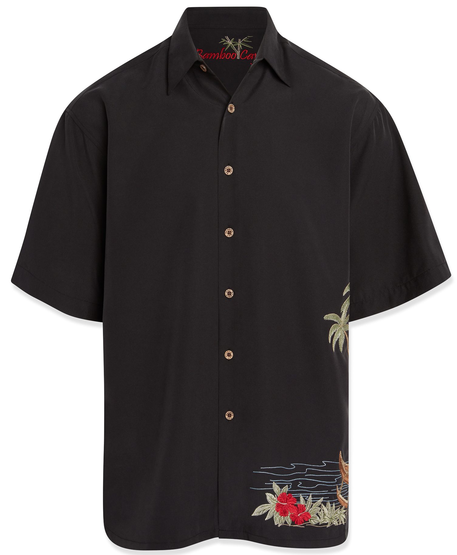 Bamboo cay embroidered mens short sleeve hula luau Hawaiian shirt