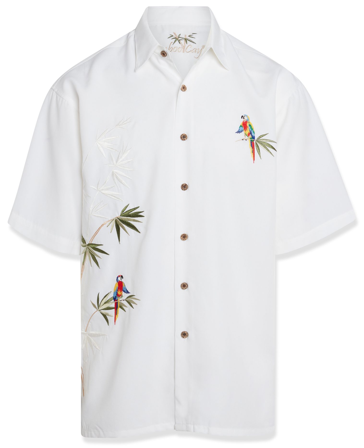 bamboo cay mens flying parrots camp shirt