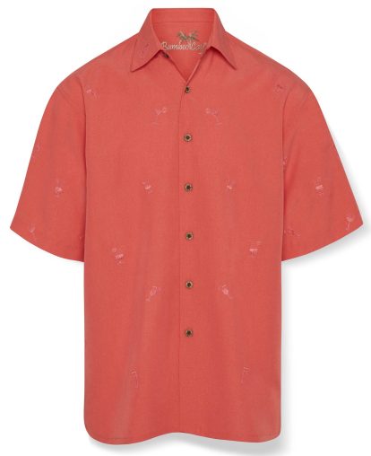 All Over Cocktails Embroidered Shirt - Salmon, M