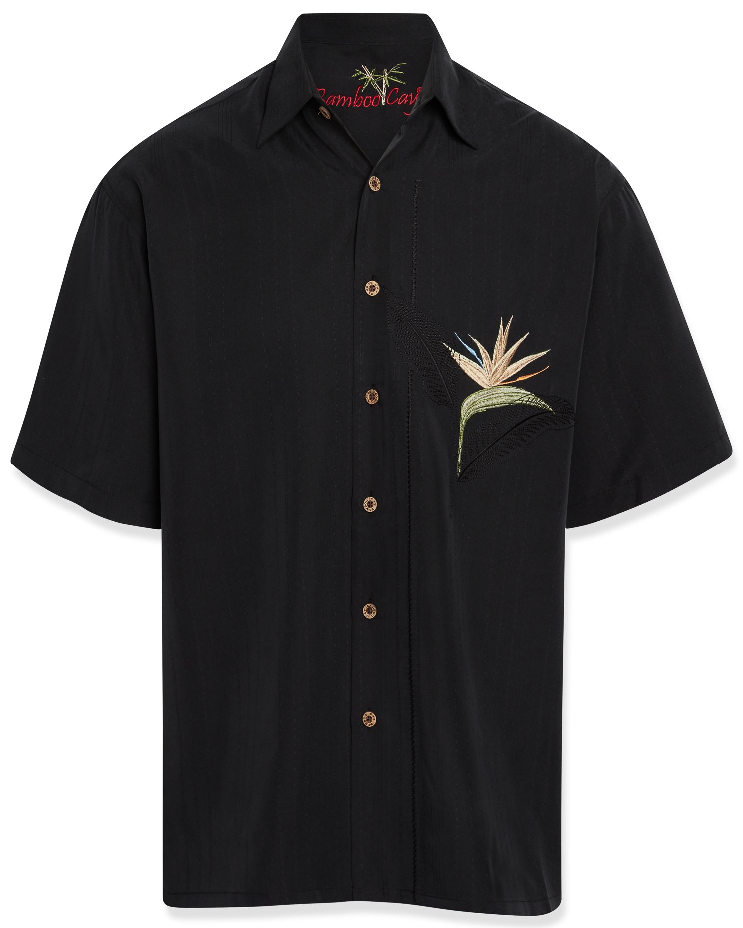 bamboo cay embroidered mens short sleeve bird of paradise shirt