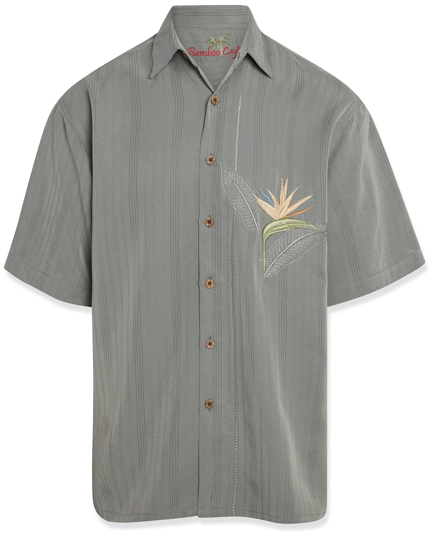 bamboo cay embroidered mens short sleeve bird of paradise shirt