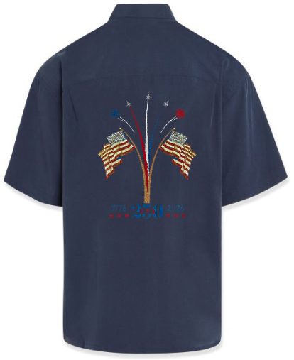 WB 250 Navy Patriotic Fireworks USA 250 YEARS Embroidered Shirt