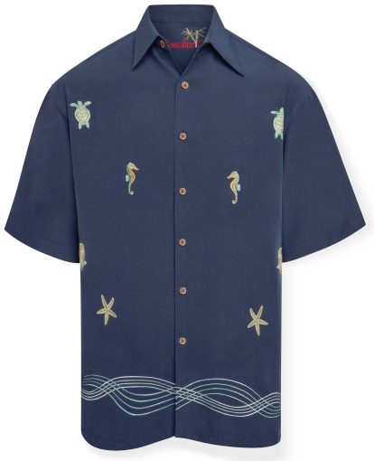 Sporty Seahorse Embroidered Shirt - Navy, S