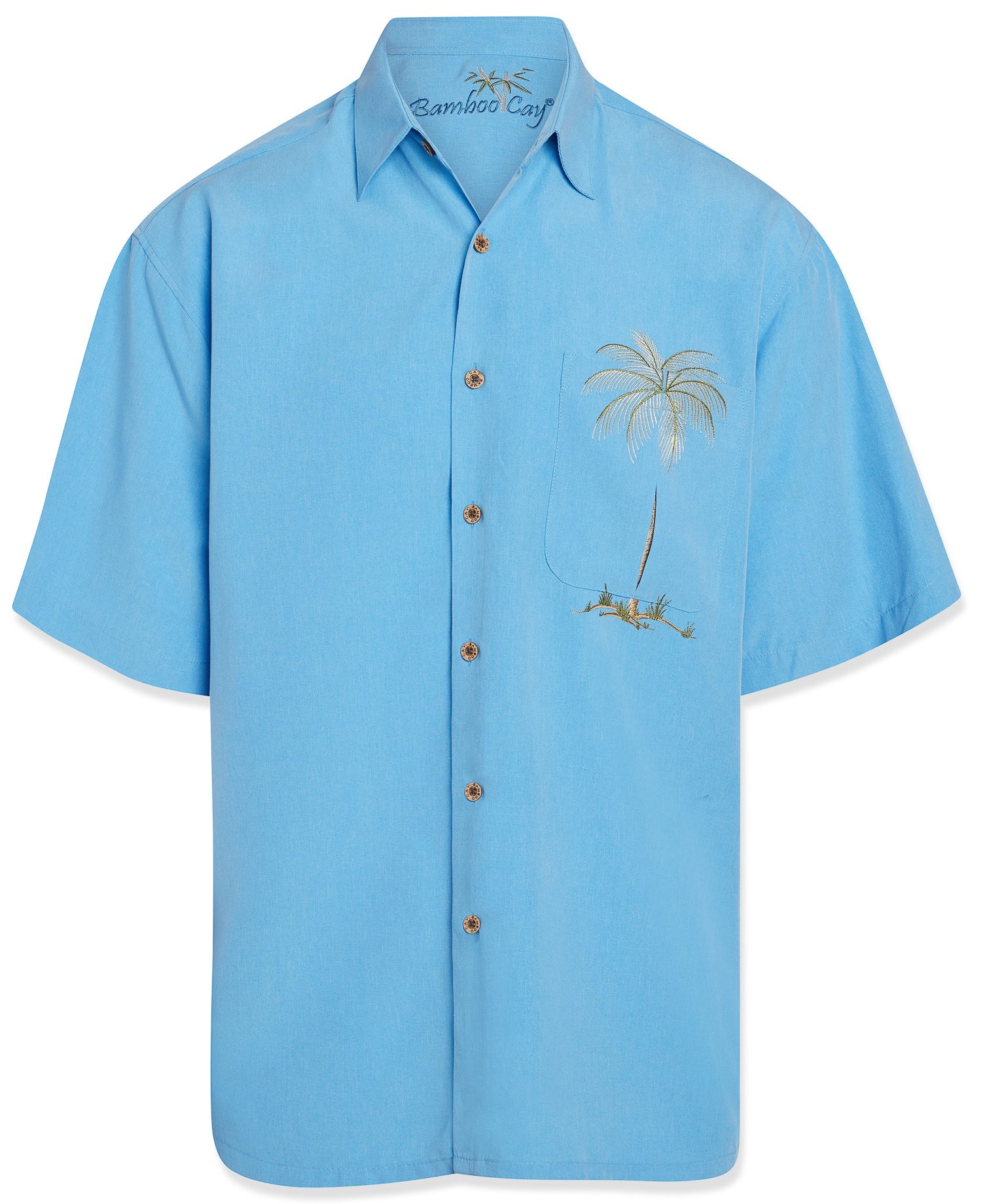 Bamboo cay short sleeve palm tree mens pocket shirt