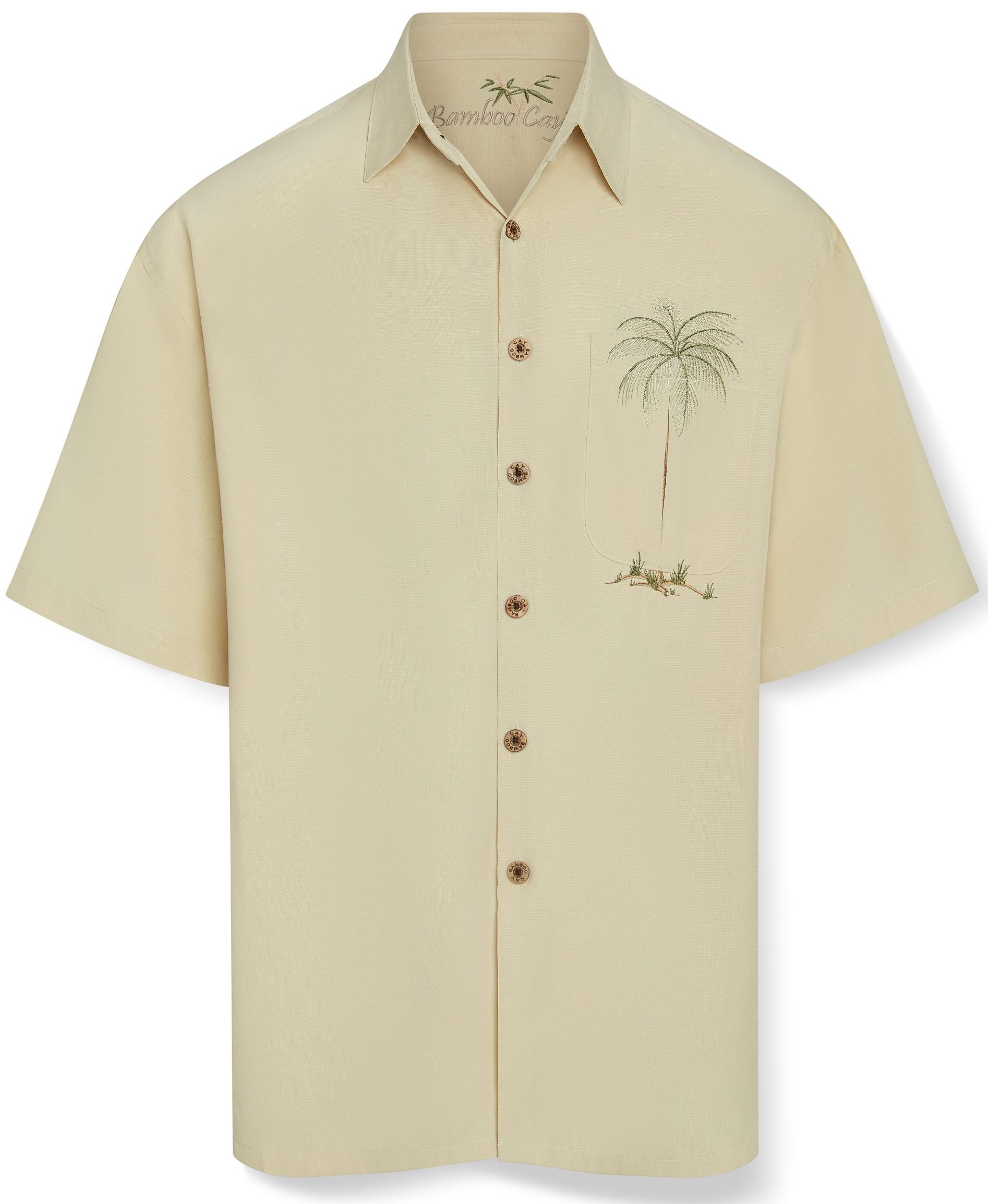 Bamboo cay short sleeve palm tree mens pocket shirt