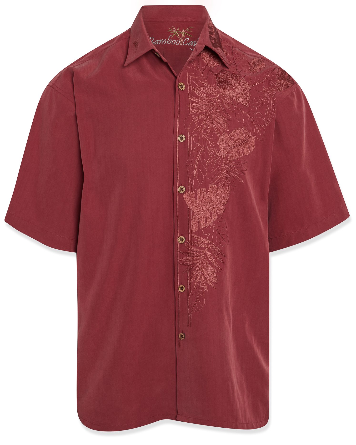 bamboo cay island leaf nation embroidered mens camp shirt