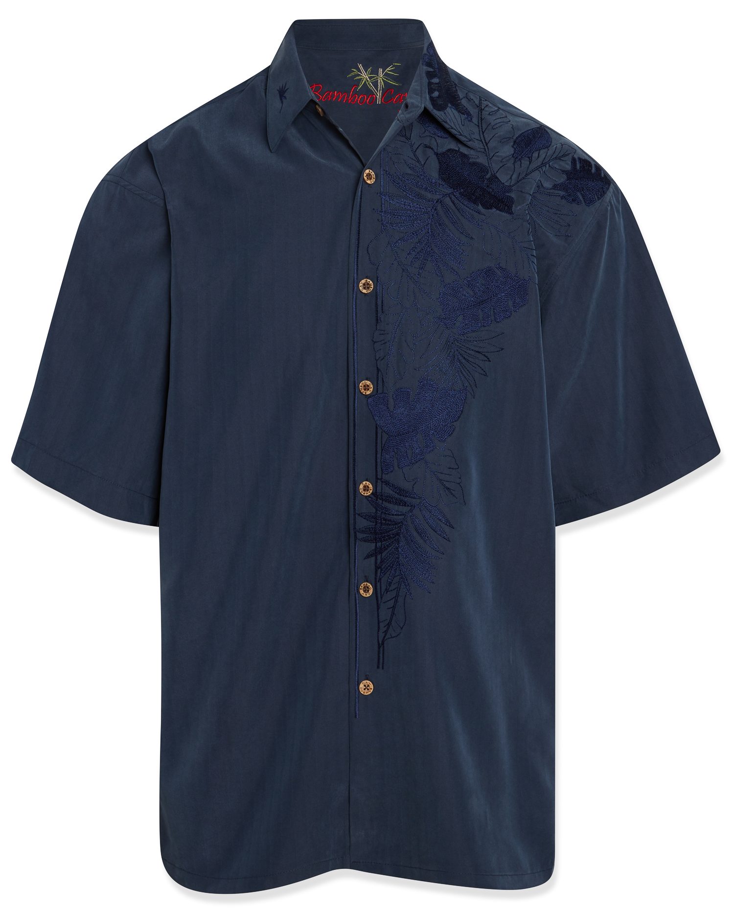 bamboo cay island leaf nation embroidered mens camp shirt