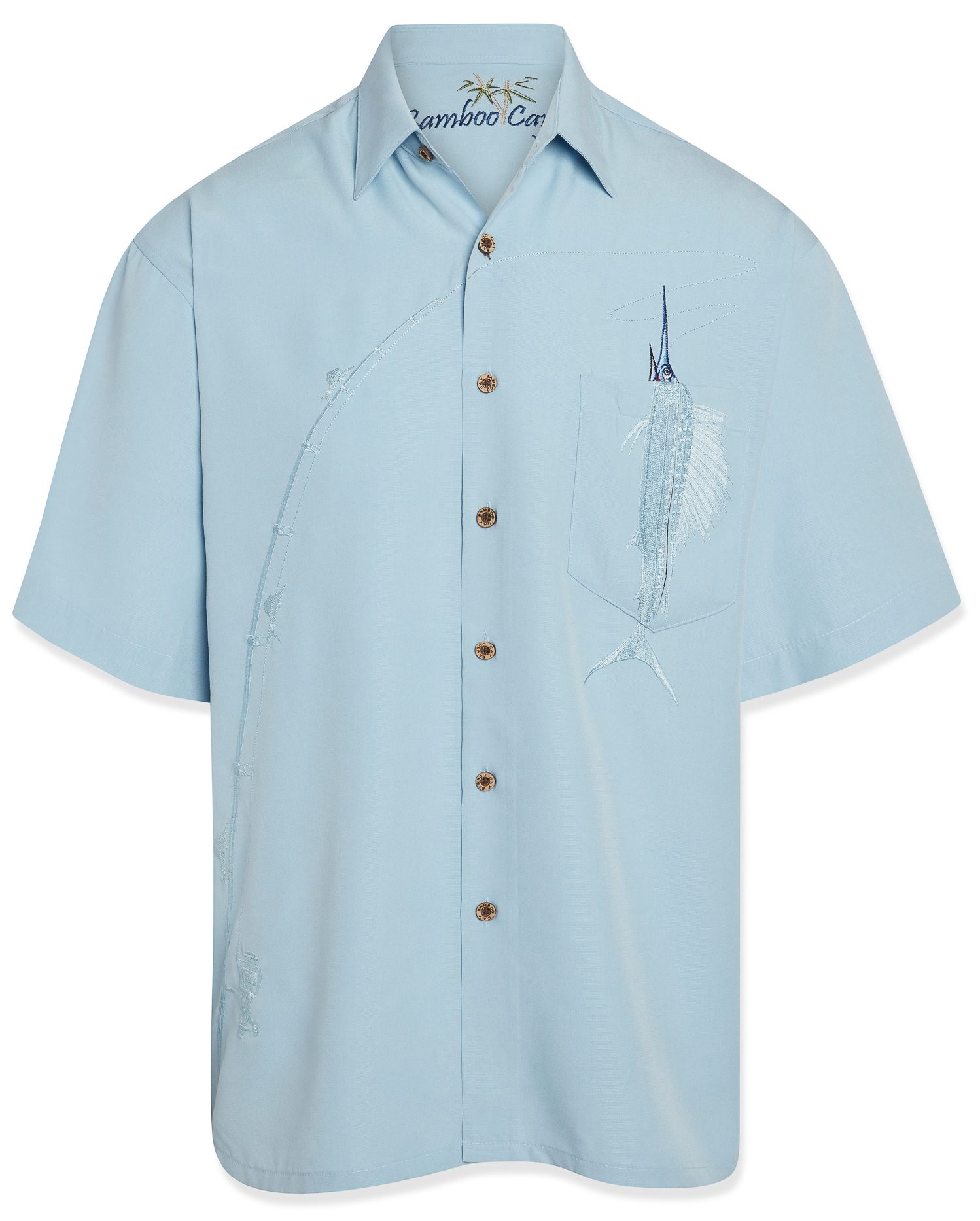bamboo cay shake the hook embroidered short sleeve tropical camp shirt