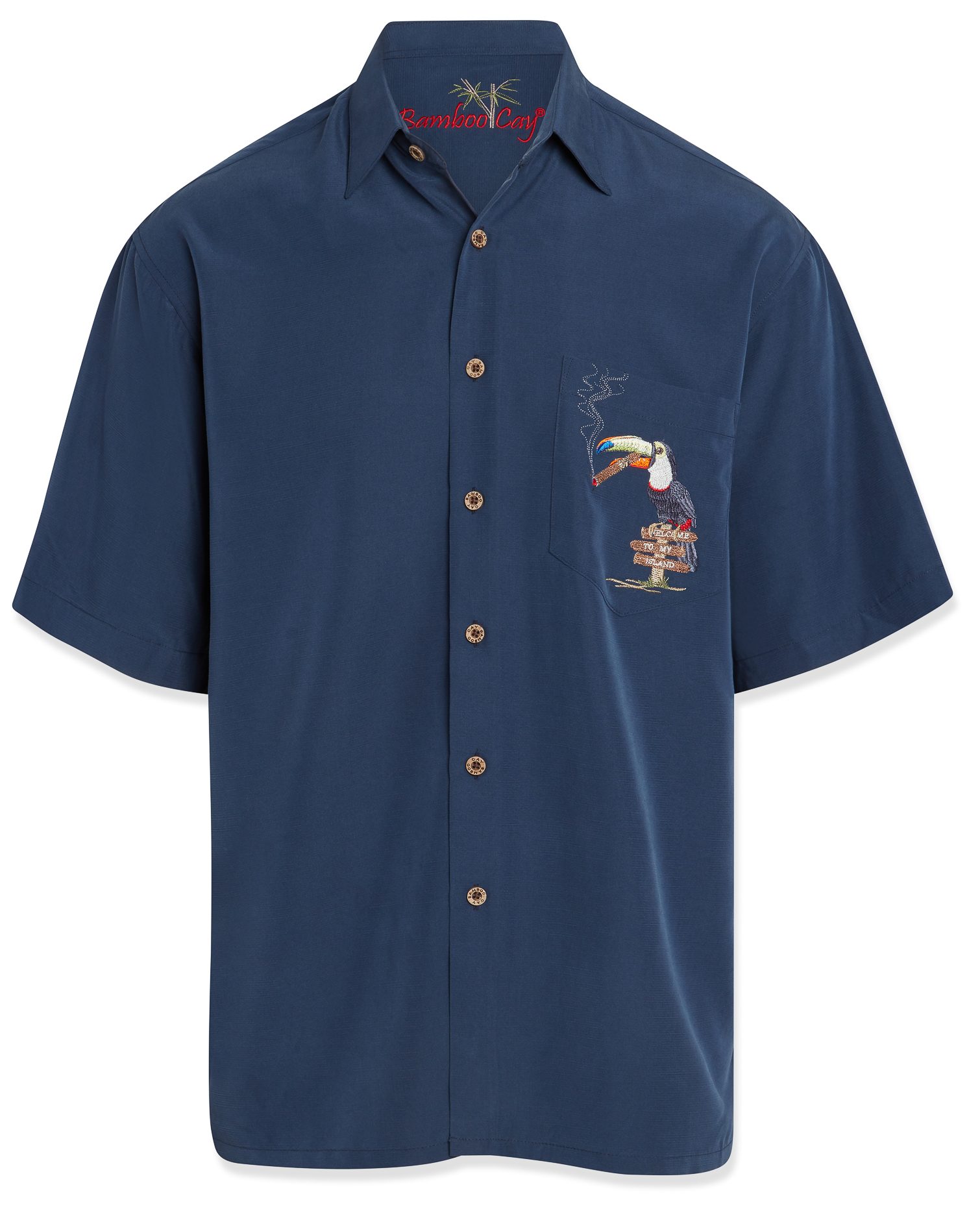 bamboo cay toucan lounge embroidered short sleeve shirt