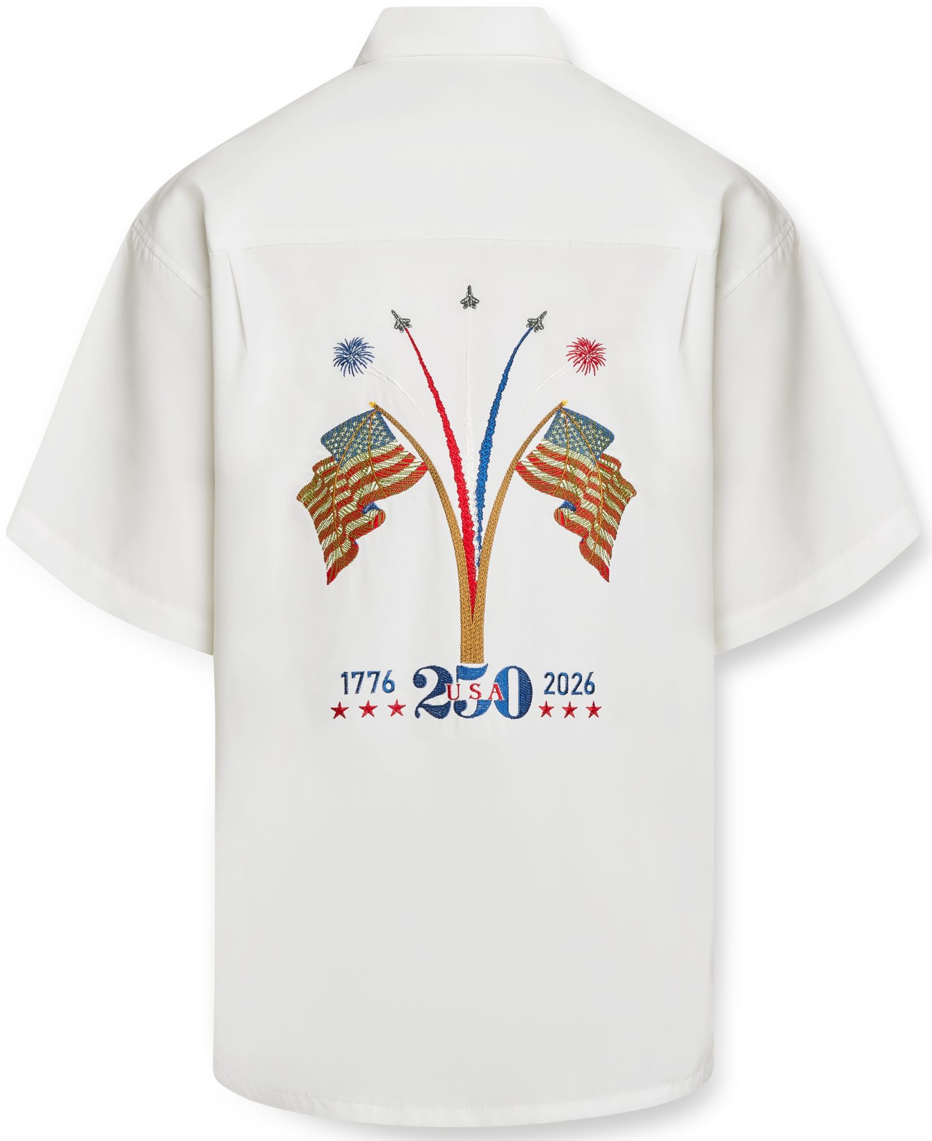 WB 250 OFF WHITE Patriotic Fireworks USA 250 YEARS Embroidered Shirt